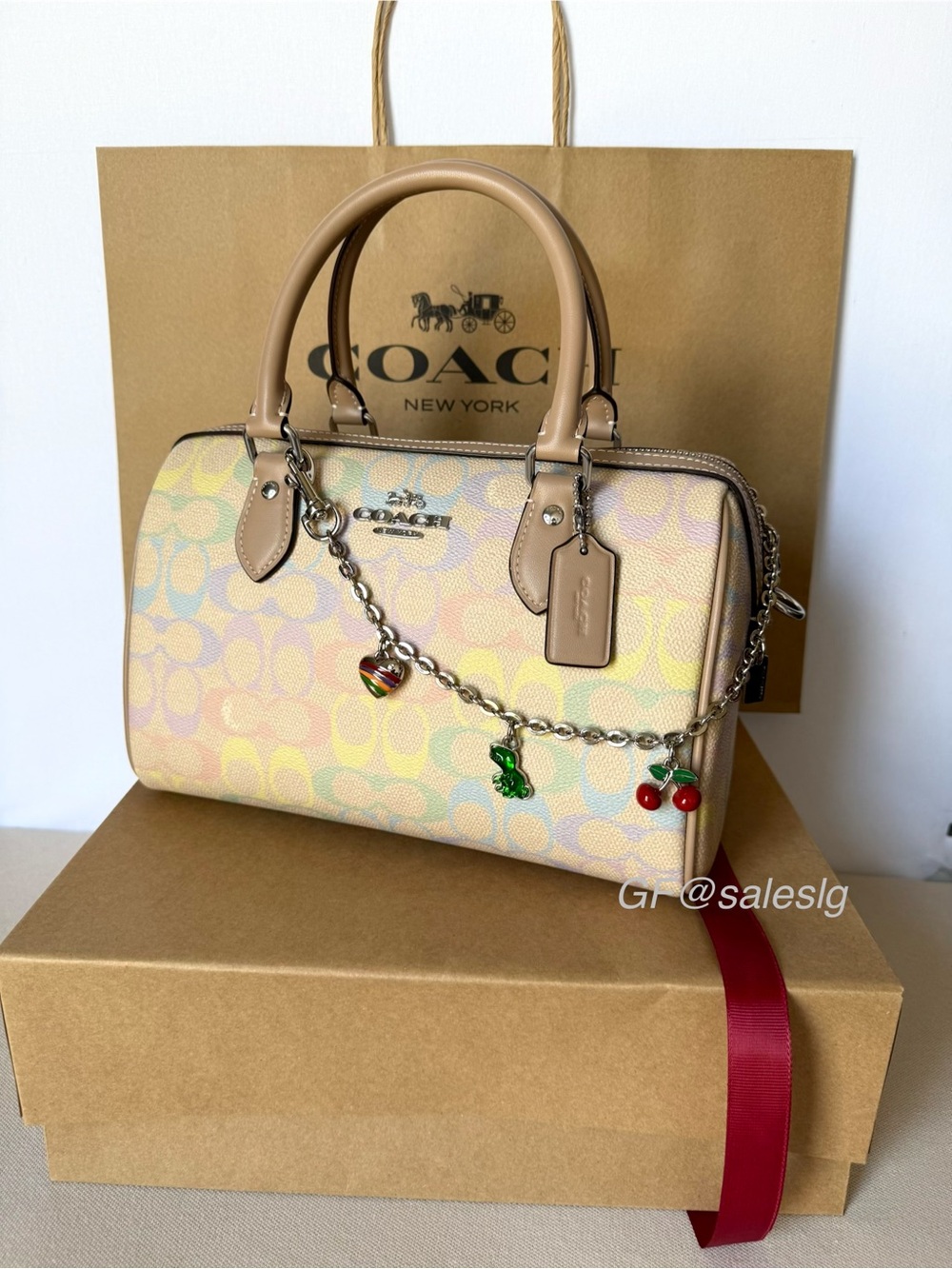 Coach Rowan Satchel Rainbow Signature Crossbody CDA90 + Ready to Gift NWT